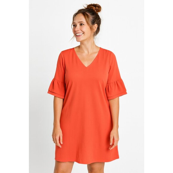 Women’s V-Neck Bell Sleeve Shift Mini Dress – Size L – Orange – NWT - Picture 1 of 9